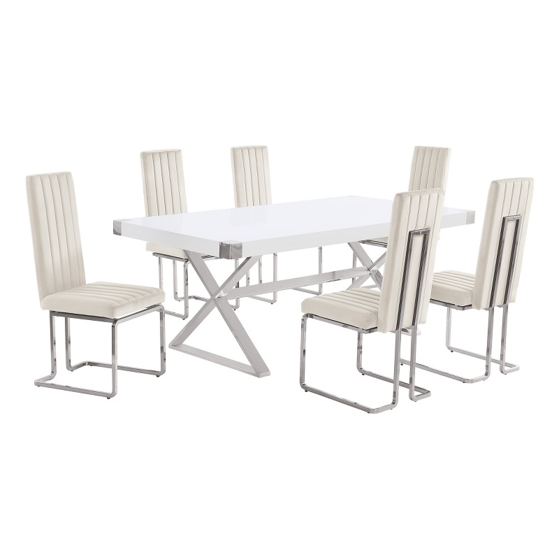 Best Quality Furniture 7PC Wood Dining Set (Dining Table + 6 Cream Chairs)