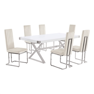 Best Quality Furniture 7PC Wood Dining Set (Dining Table + 6 Cream Chairs)