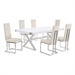 Best Quality Furniture 7PC Wood Dining Set (Dining Table + 6 Cream Chairs)