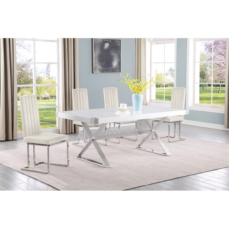 Best Quality Furniture 5PC Wood Dining Set (Dining Table + 4 Cream Chairs)