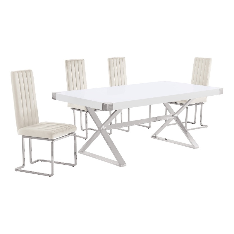 Best Quality Furniture 5PC Wood Dining Set (Dining Table + 4 Cream Chairs)