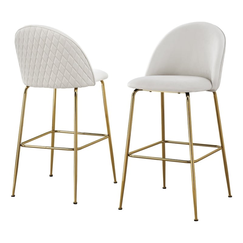 Best Quality Furniture Set of 2 White Faux Leather Quilted Back Bar Stools