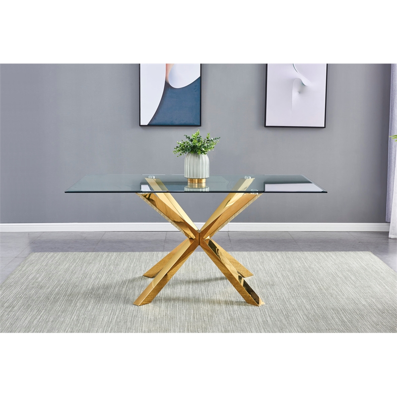 Best Quality Furniture Clear Glass Dining Set w Cream Velvet Chairs