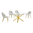 Best Quality Furniture Clear Glass Dining Set w Cream Velvet Chairs