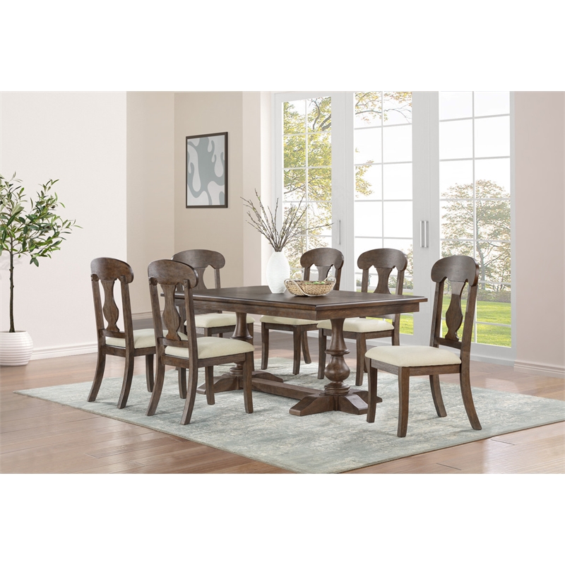 Best Quality Furniture 7pc Oak Wood Dining Set with Beige Chairs
