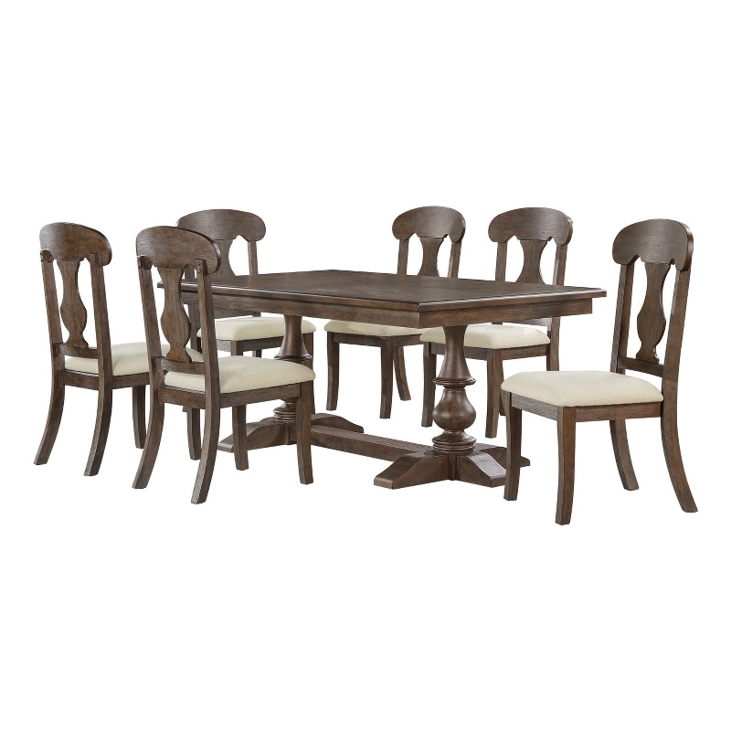 Best Quality Furniture 7pc Oak Wood Dining Set with Beige Chairs