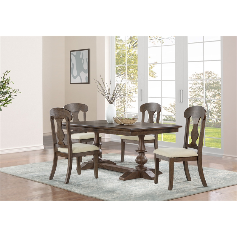 Best Quality Furniture 5pc Oak Wood Dining Set with Beige Chairs