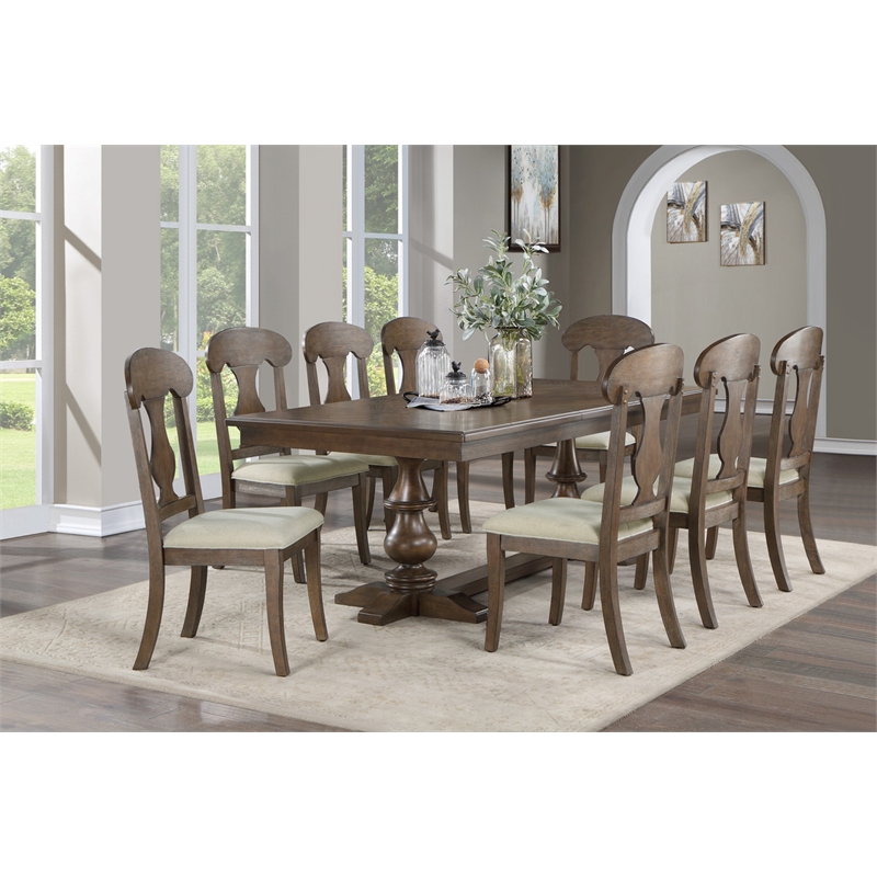 Best Quality Furniture 9pc Extendable Oak Wood Dining Set with Beige Chairs