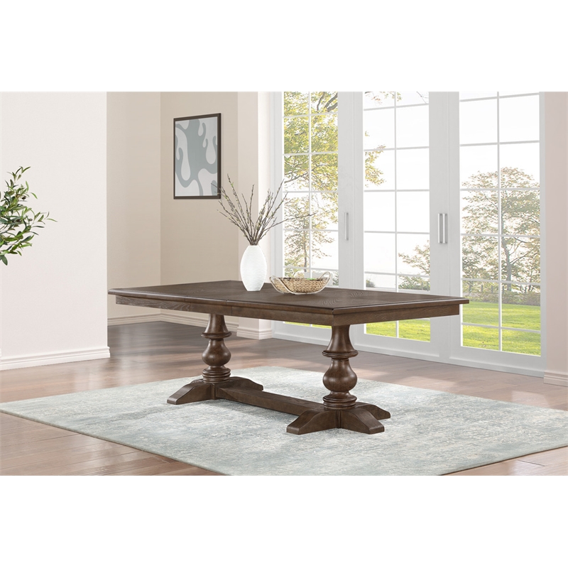 Best Quality Furniture 9pc Extendable Oak Wood Dining Set with Beige Chairs