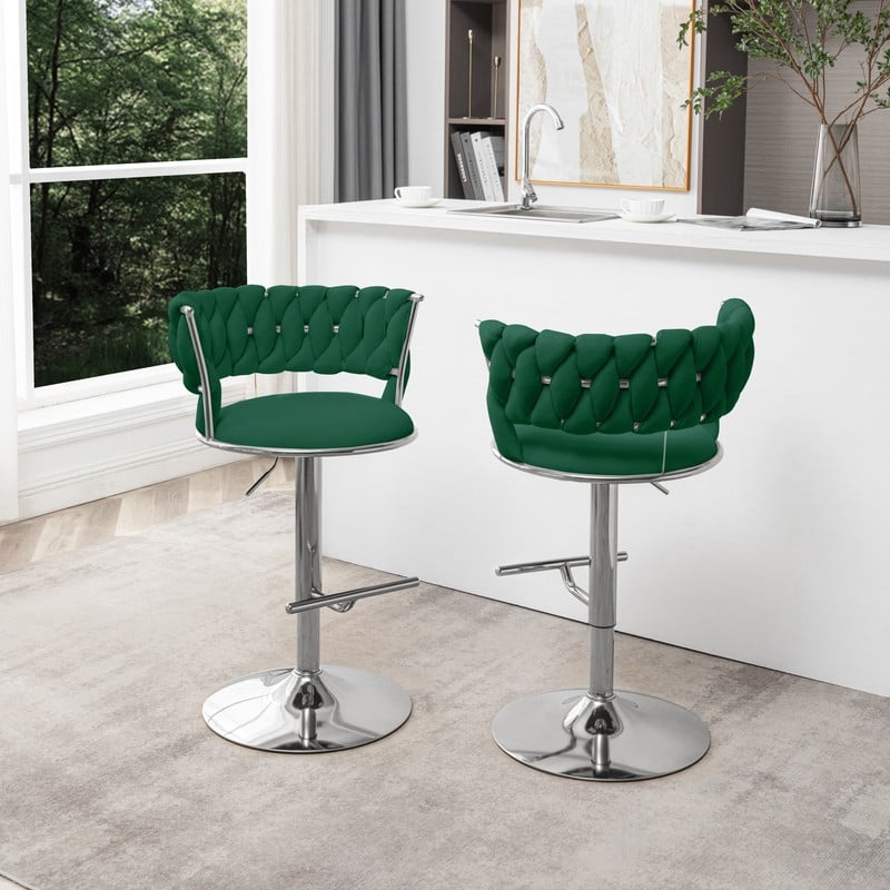 Best Quality Furniture Set of 2 Emerald Green Velvet Upholstered Barstools