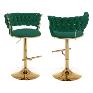 Best Quality Furniture Set of 2 Emerald Green Velvet Upholstered Barstools