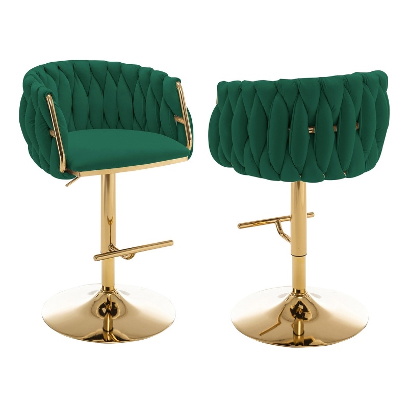 Best Quality Furniture Set of 2 Emerald Green Velvet Upholstered Barstools