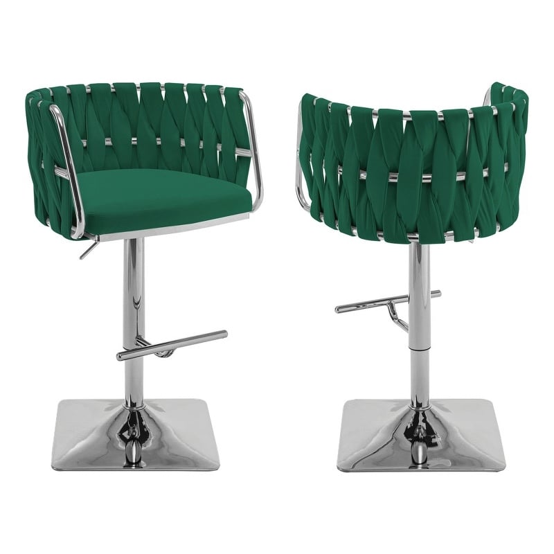 Best Quality Furniture Set of 2 Emerald Green Velvet Upholstered Barstools