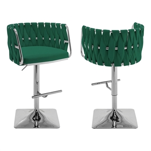 Best Quality Furniture Set of 2 Emerald Green Velvet Upholstered Barstools
