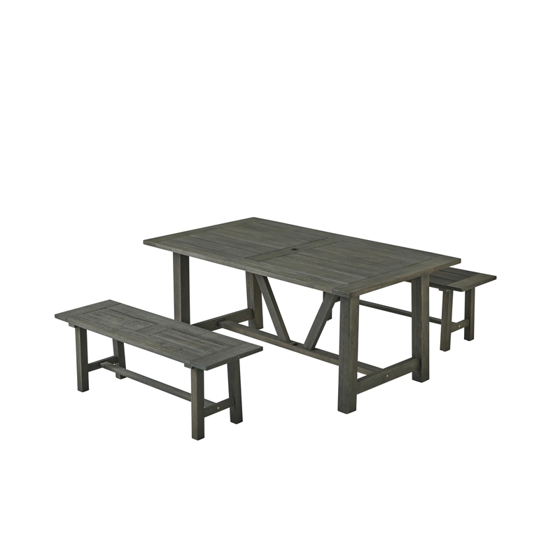 Best Quality Furniture 3pc Rustic Gray Acacia Wood Patio Set with Bench