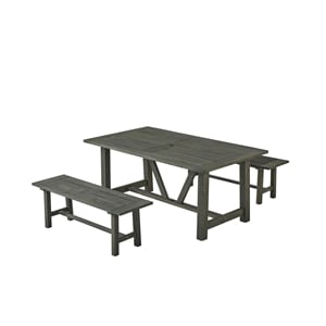 Best Quality Furniture 3pc Rustic Gray Acacia Wood Patio Set with Bench