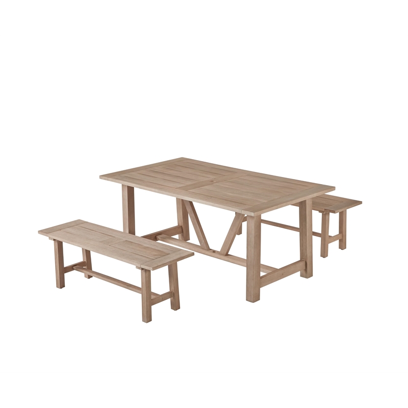 Best Quality Furniture 3pc Rustic Light Oak Acacia Wood Patio Set with Bench