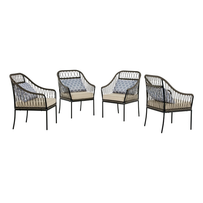 Best Quality Furniture Set of 4 Patio Chairs in Gray Steel Metal with Pillows