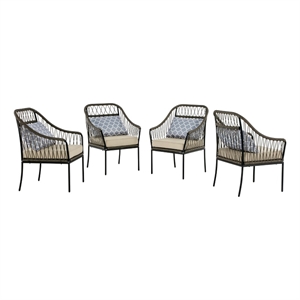 Best Quality Furniture Set of 4 Patio Chairs in Gray Steel Metal with Pillows