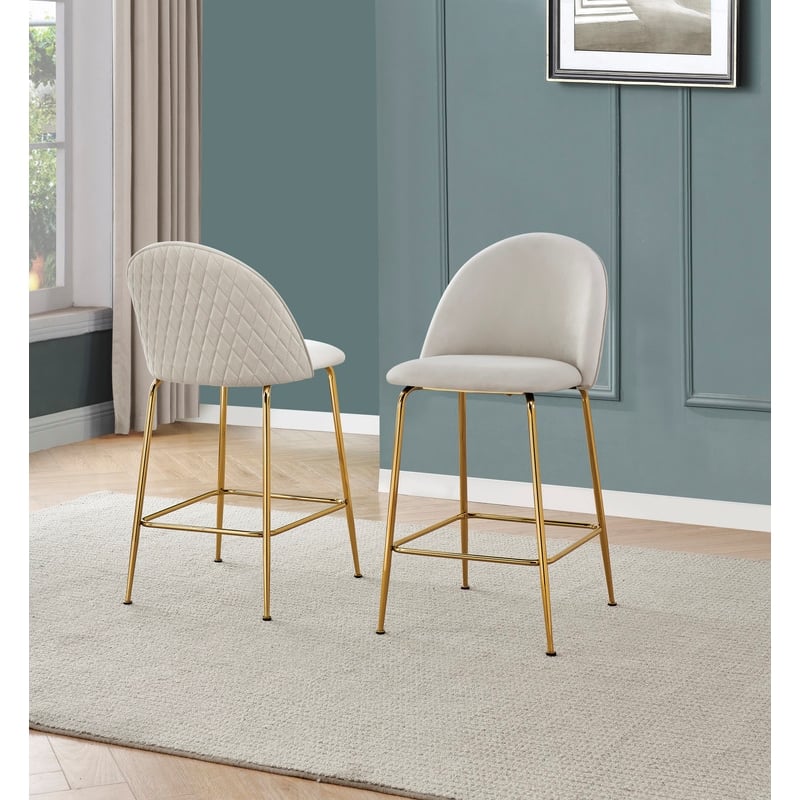 Best Quality Furniture Set of 2 Counterheight Chairs in Cream Velvet