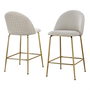 Best Quality Furniture Set of 2 Counterheight Chairs in Cream Velvet