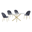 Best Quality Furniture 5pc Glass Dining Set with Dark Gray Velvet Chairs