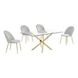 Best Quality Furniture 5pc Glass Dining Set with Cream Velvet Chairs