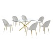 Best Quality Furniture 7pc Glass Dining Set with Cream Velvet Chairs