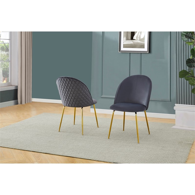 Best Quality Furniture 5pc Glass Dining Set with Dark Gray Velvet Chairs