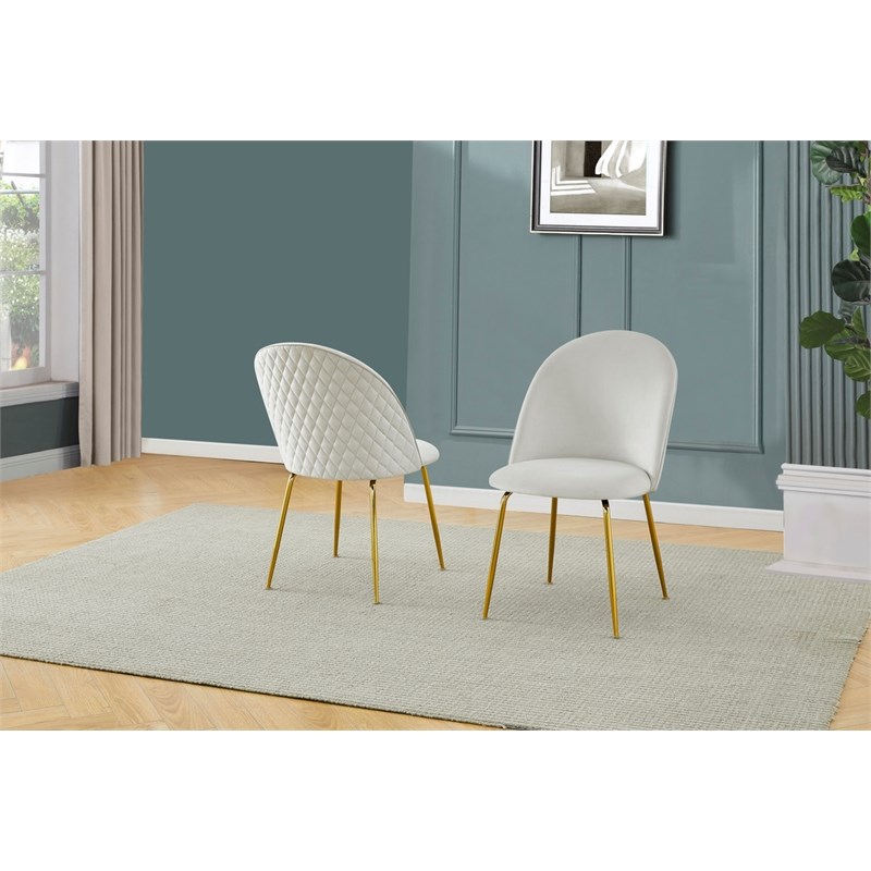 Best Quality Furniture 5pc Glass Dining Set with Cream Velvet Chairs