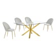Best Quality Furniture 5pc Glass Dining Set with Cream Velvet Chairs