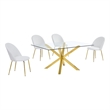 Best Quality Furniture 5pc Glass Dining Set with White Faux Leather Chairs