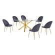 Best Quality Furniture 7pc Glass Dining Set with Dark Gray Velvet Chairs