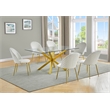 Best Quality Furniture 7pc Glass Dining Set with Cream Velvet Chairs