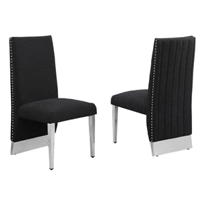 Best Quality Furniture Set of 2 Dining Side Chairs in Black Boucle Fabric