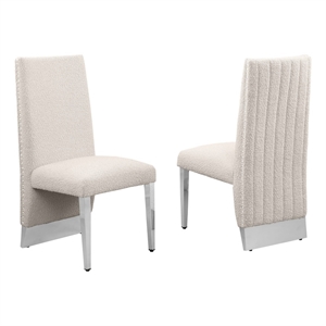 Best Quality Furniture Set of 2 Dining Side Chairs in Cream Boucle Fabric