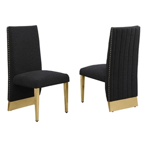 Best Quality Furniture Set of 2 Dining Side Chairs in Black Boucle Fabric