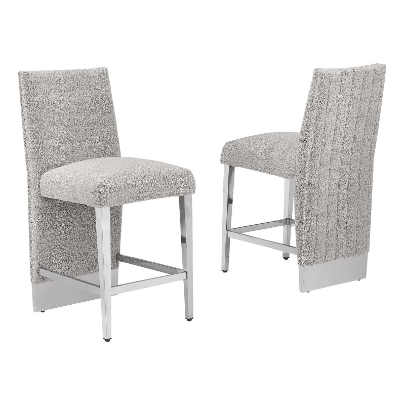 Best Quality Furniture Set of 2 Counterheight Chairs in Rich Gray Boucle Fabric