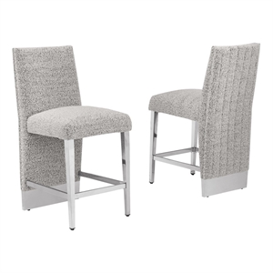 Best Quality Furniture Set of 2 Counterheight Chairs in Rich Gray Boucle Fabric