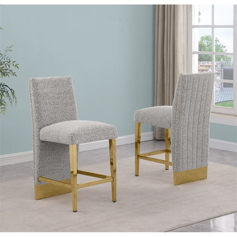 Best Quality Furniture Set of 2 Counterheight Chairs in Rich Gray Boucle Fabric