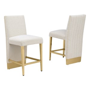 Best Quality Furniture Set of 2 Barstools in Cream Boucle Fabric