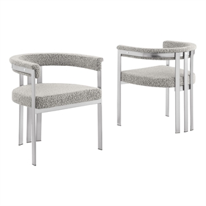 Best Quality Furniture Set of 2 Dining Side Chairs in Rich Gray Boucle Fabric