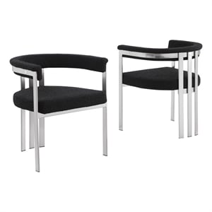 Best Quality Furniture Set of 2 Dining Side Chairs in Black Boucle Fabric