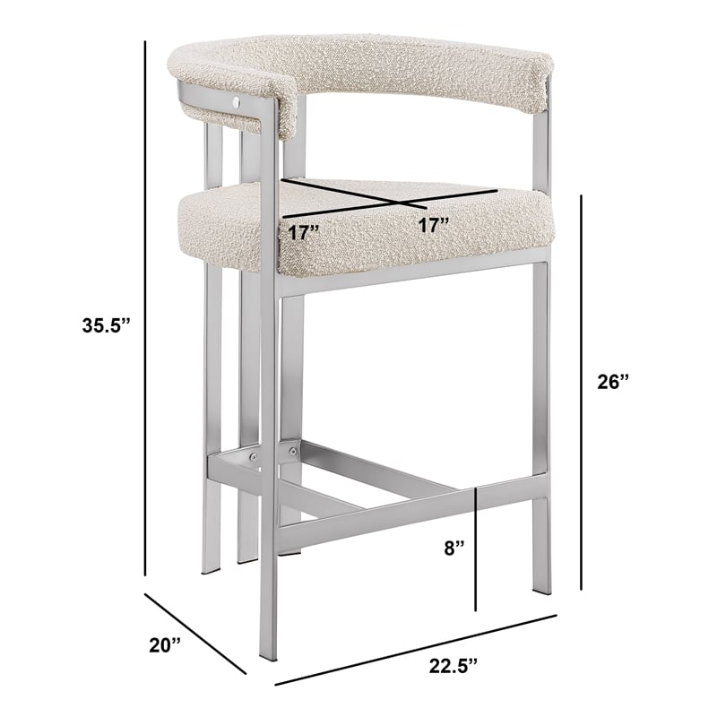 Best Quality Furniture Set of 2 Counterheight Chairs in Cream Boucle Fabric
