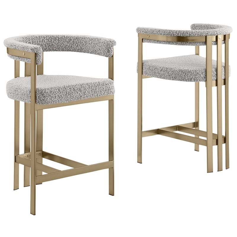 Best Quality Furniture Set of 2 Counterheight Chairs in Rich Gray Boucle Fabric