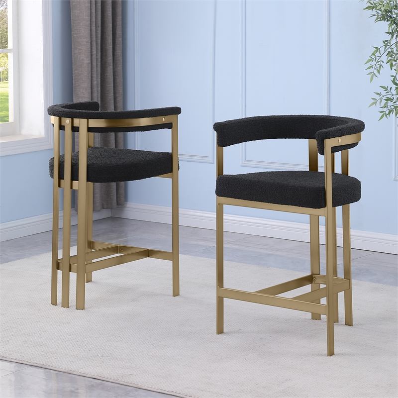 Best Quality Furniture Set of 2 Counterheight Chairs in Black Boucle Fabric