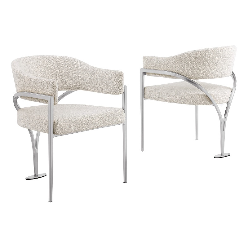Best Quality Furniture Set of 2 Dining Side Chairs in Cream Boucle Fabric