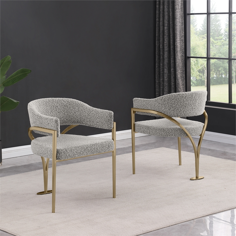 Best Quality Furniture Set of 2 Dining Side Chairs in Rich Gray Boucle Fabric