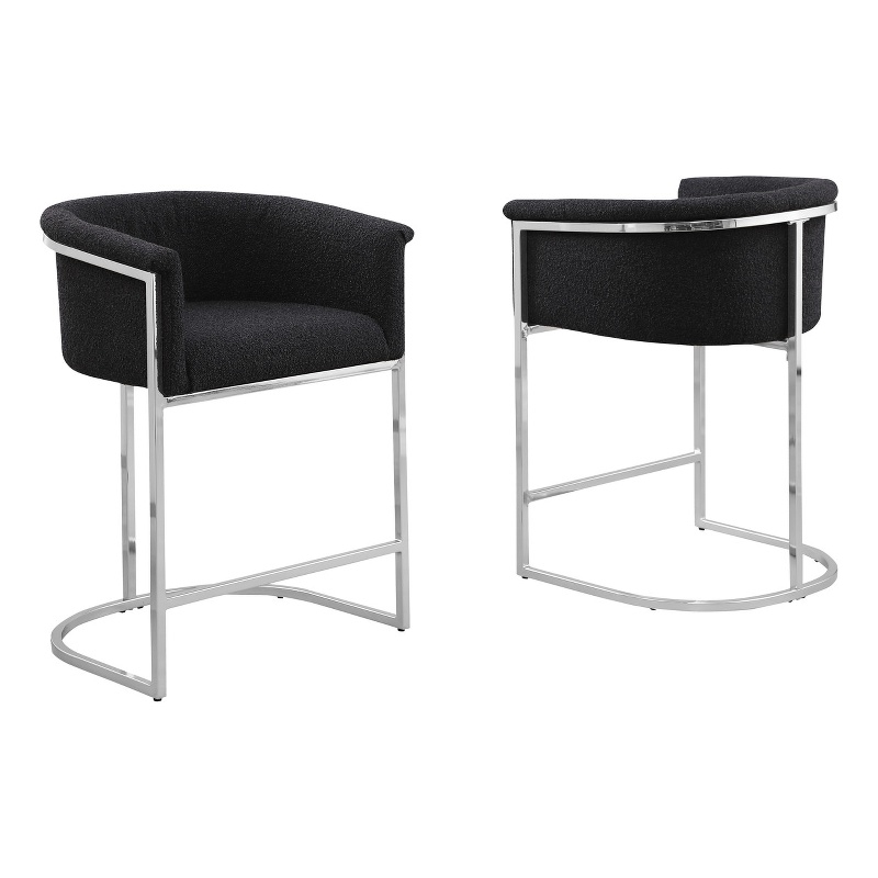 Best Quality Furniture Set of 2 Counterheight Chairs in Black Boucle Fabric