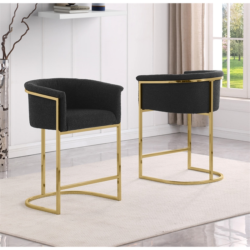 Best Quality Furniture Set of 2 Counterheight Chairs in Black Boucle Fabric